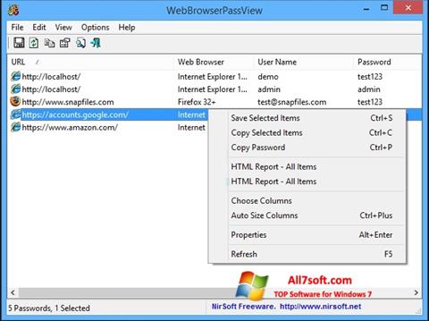 স্ক্রিনশট WebBrowserPassView Windows 7