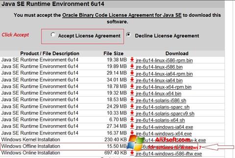 স্ক্রিনশট Java Runtime Environment Windows 7