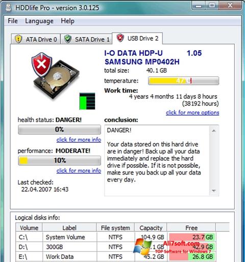 স্ক্রিনশট HDDlife Windows 7