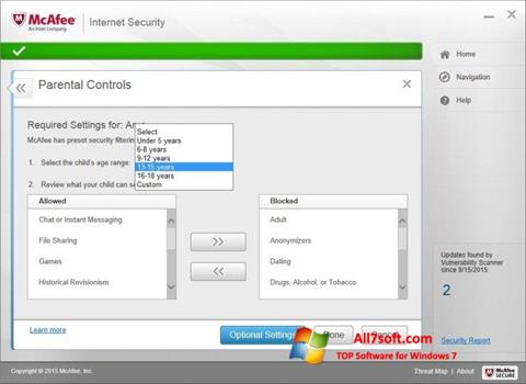 স্ক্রিনশট McAfee Internet Security Windows 7