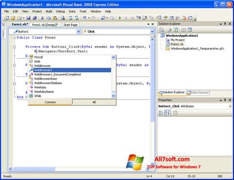 স্ক্রিনশট Microsoft Visual Basic Windows 7