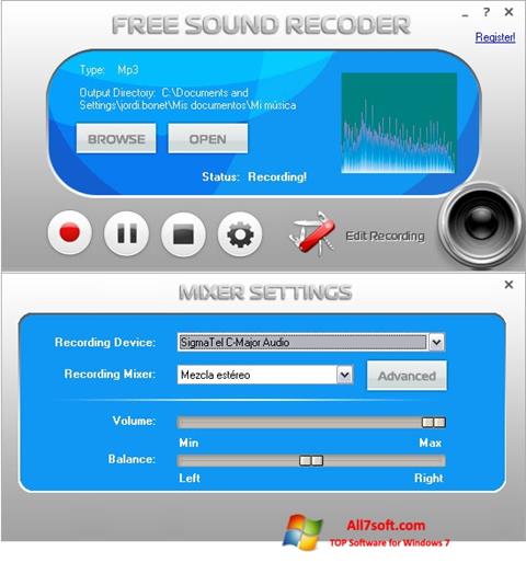 স্ক্রিনশট Free Sound Recorder Windows 7