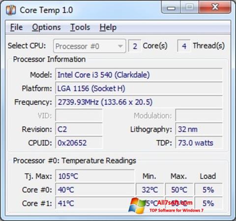স্ক্রিনশট Core Temp Windows 7