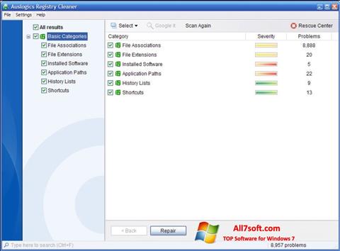 স্ক্রিনশট Auslogics Registry Cleaner Windows 7