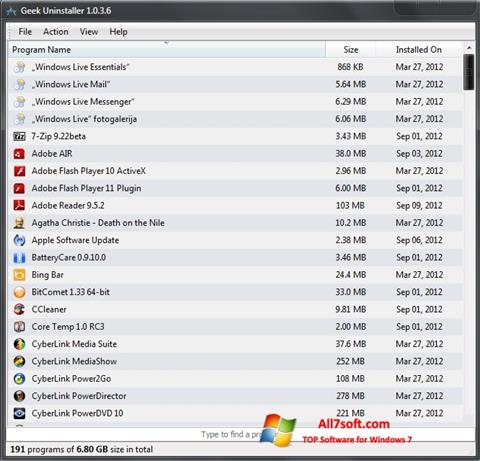 স্ক্রিনশট Geek Uninstaller Windows 7