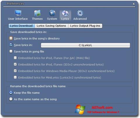 স্ক্রিনশট Minilyrics Windows 7