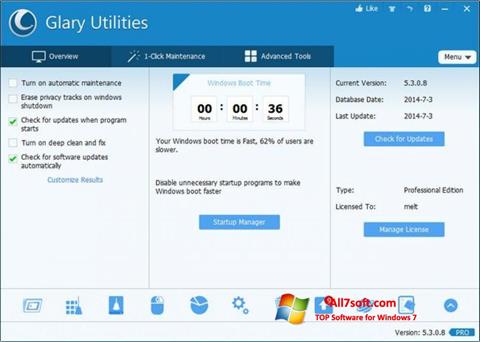 স্ক্রিনশট Glary Utilities Pro Windows 7