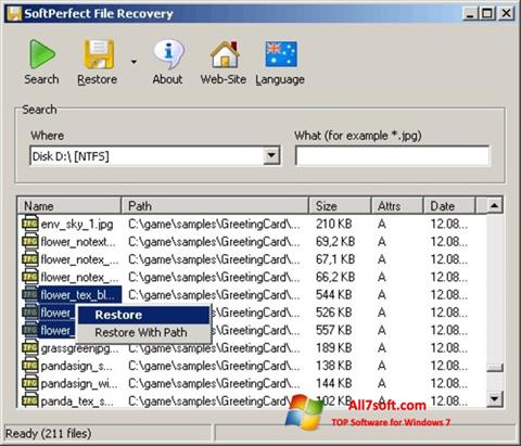 স্ক্রিনশট SoftPerfect File Recovery Windows 7