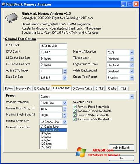 স্ক্রিনশট RightMark Memory Analyzer Windows 7