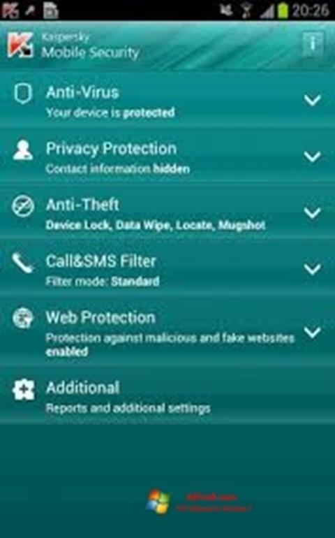 স্ক্রিনশট Kaspersky Mobile Security Windows 7